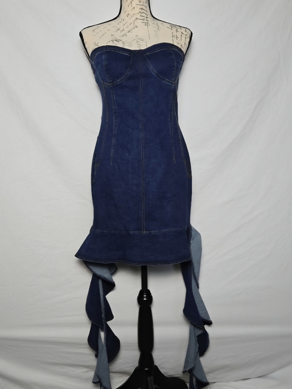 Fashion Nova Lainey Denim Mini Dress Dark Wash Strapless Ruffle L